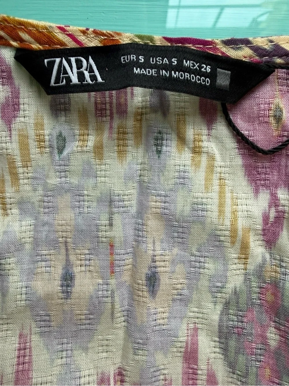 Zara Multicolor Ikat Tie-Front Long Sleeve Crop Top Size S Boho Y2K Festival - Picture 4 of 10